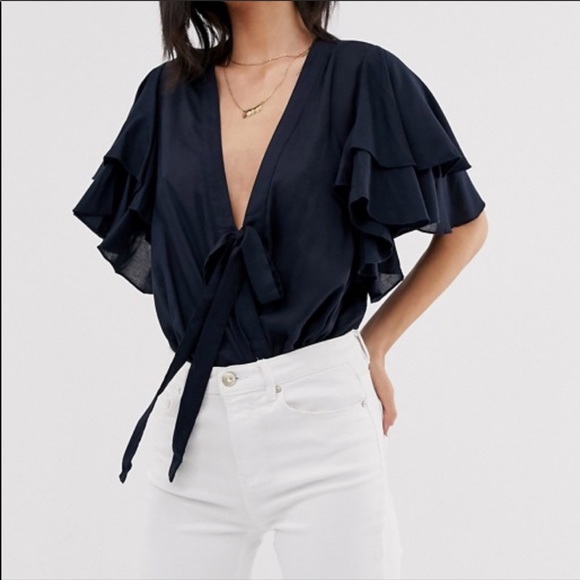 Free People Tops - Free People Call Me Later Ruffle Plunge bodysuit